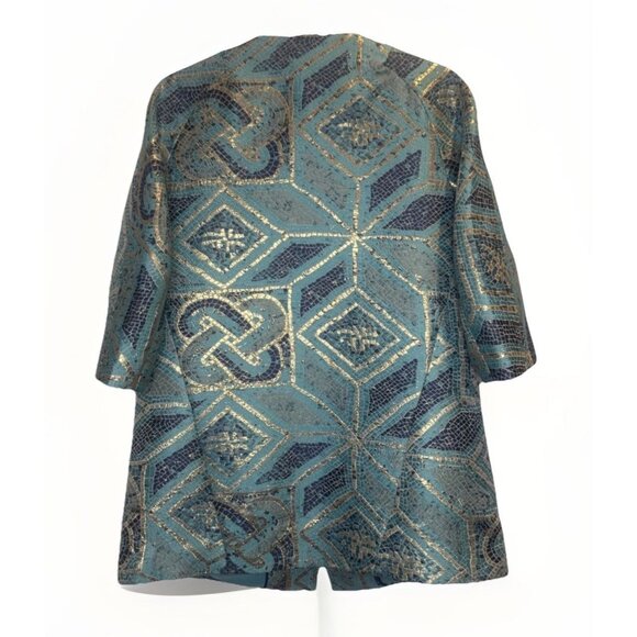 Chico’s Women’s Turquoise Gold Multicolor Mosaic Printed Topper Jacket Sz 8/10 - Picture 7 of 12